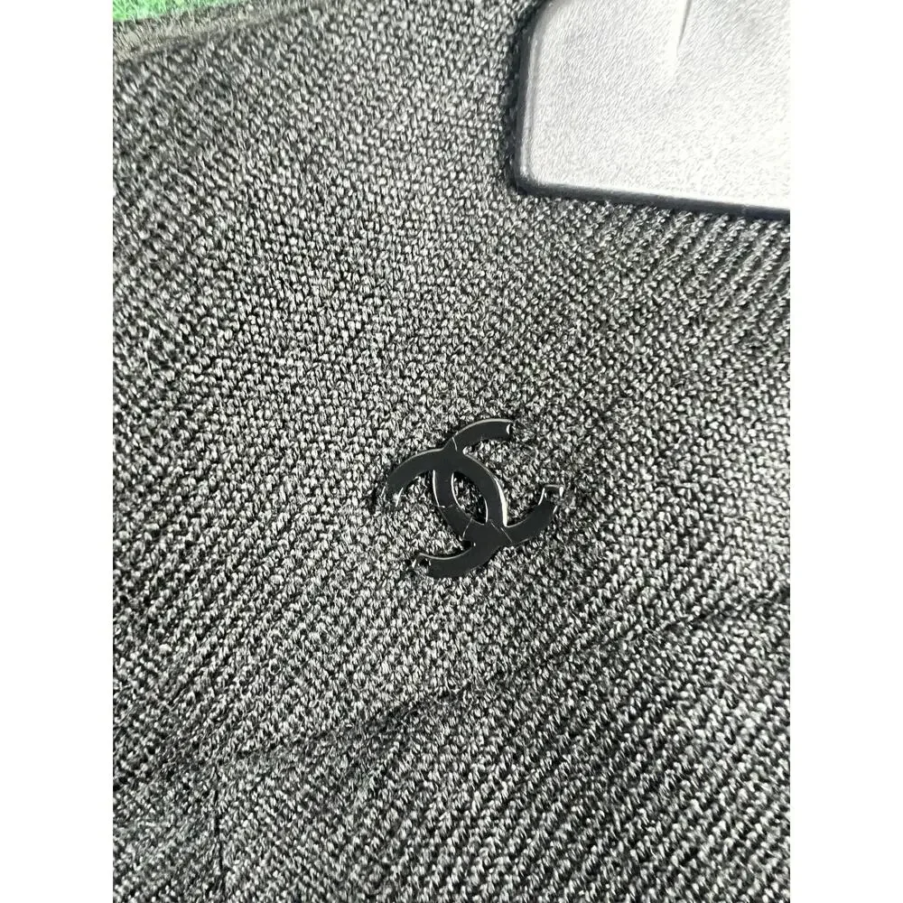 CHANEL Gray Solid Tweed Wool A-Line Knee Length Skirt Zip Logo Size 36